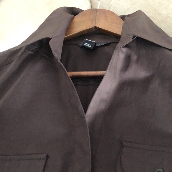 Brown short sleeve blouse2 fake pockets, stretchy, H&M, Us10 - Picture 11 of 13